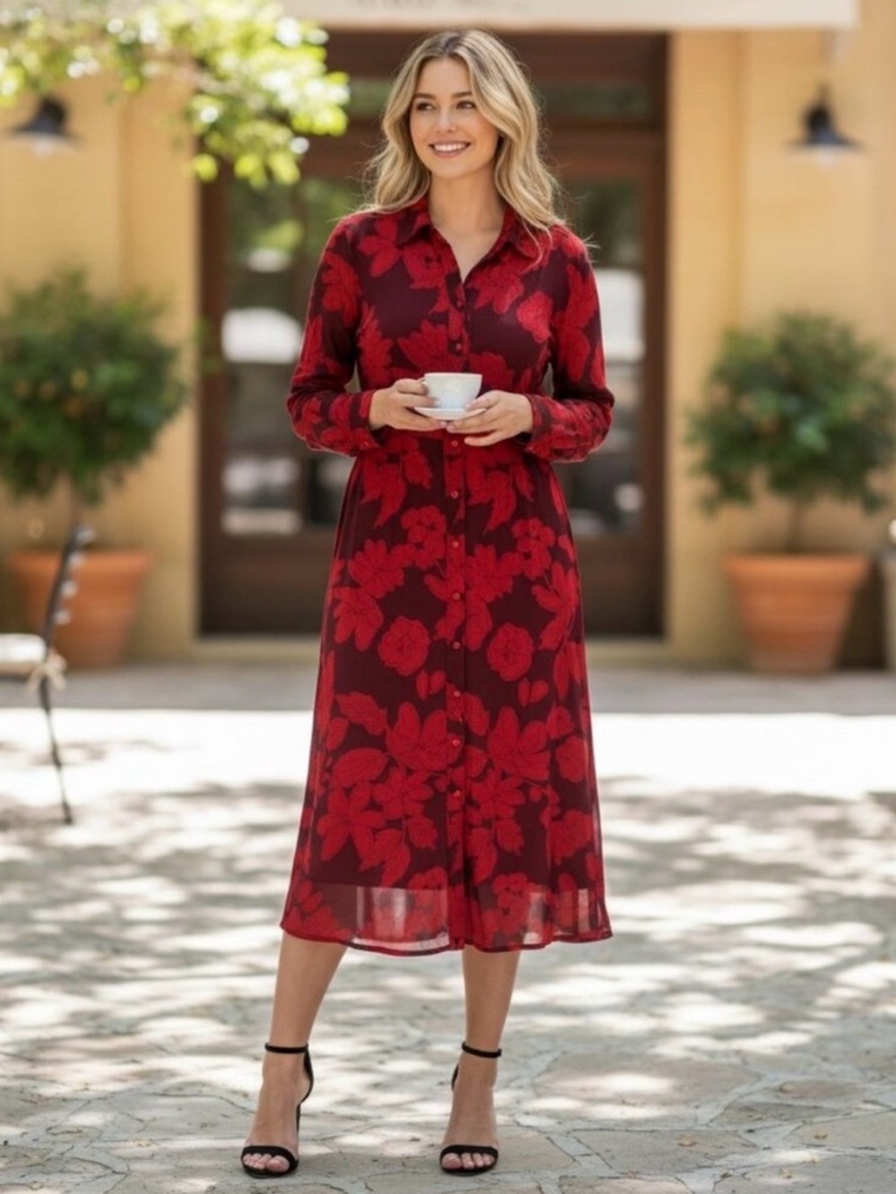 NWOT Cabi Shirt Dress size Small style #4392 red floral mesh - Picture 7 of 7
